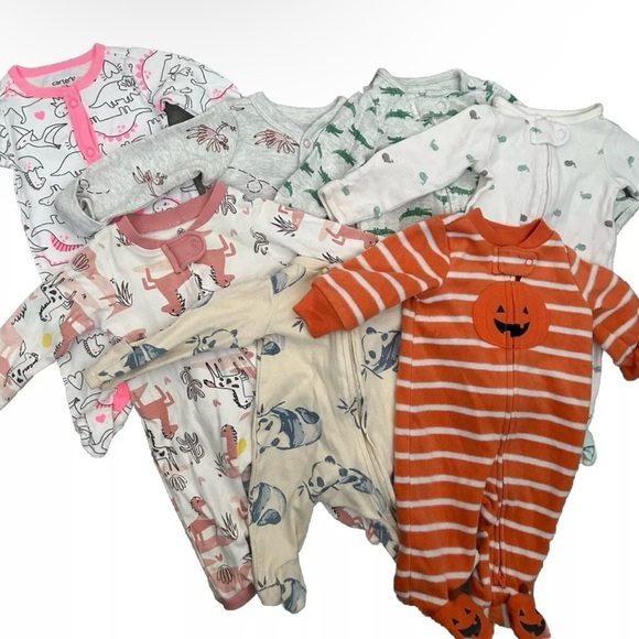 Carter's Other - Lot Of 7 Newborn Baby Girl Footie Pajamas 2 Way Zipper